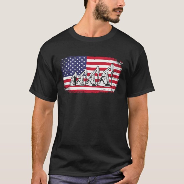 American Flagga Oil Rig Drighnecks Oilfield T Shirt (Framsida)