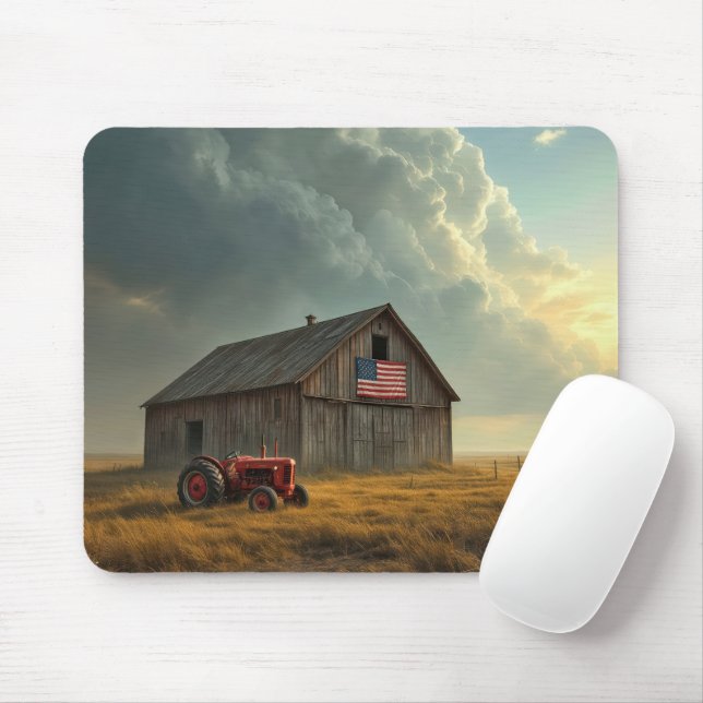 American Flagga On a Farm Barn Musmatta (Med mus)