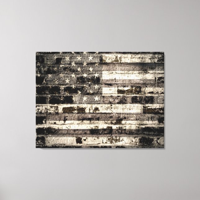 American Flagga on Old Brick Wall 2 Canvastryck (Framsida)