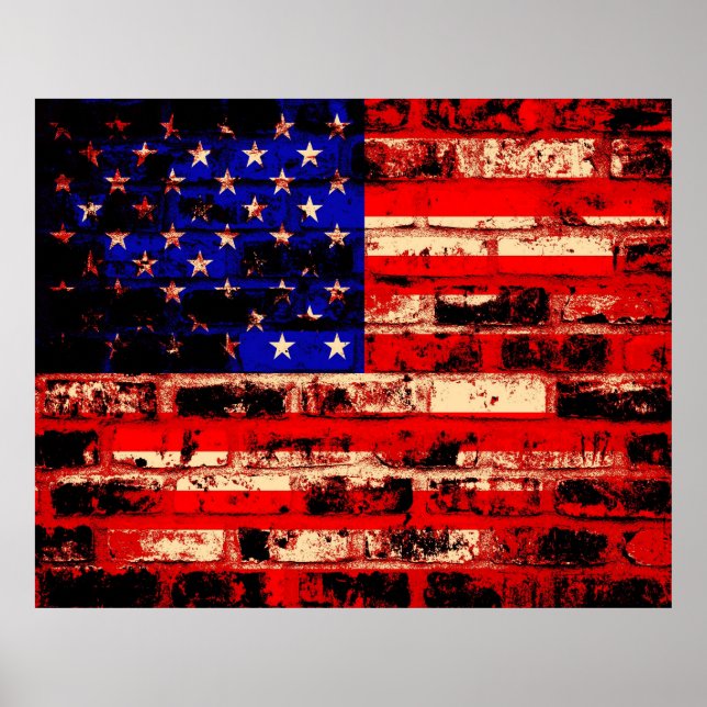 American Flagga on Old Brick Wall Poster (Framsidan)