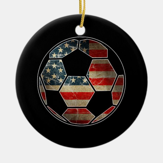 American Flagga on Soccer Ball - Ocer Ball Flagga Julgransprydnad Keramik (Framsidan)