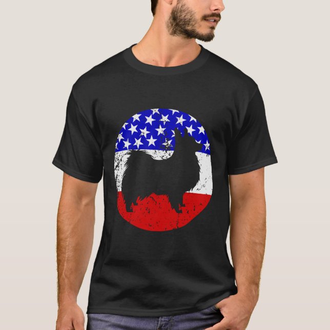 American Flagga Papillon Hund T Shirt (Framsida)