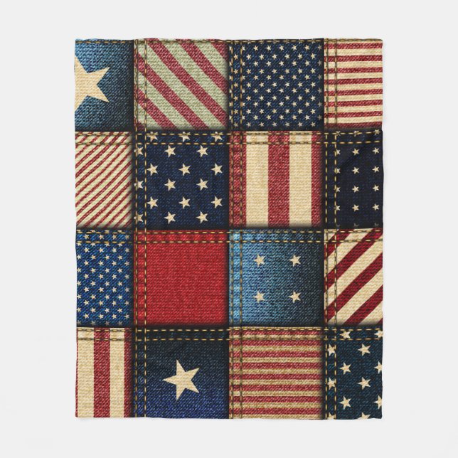 American Flagga, Patchwork Seamless Mönster. Fleecefilt (Framsidan)
