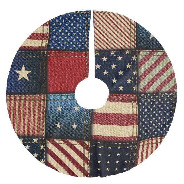 American Flagga, Patchwork Seamless Mönster. Julgransmatta Borstad Polyester (Framsidan)