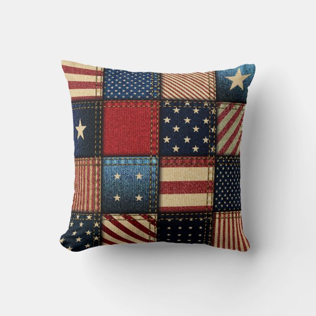 American Flagga, Patchwork Seamless Mönster. Kudde (Framsida)