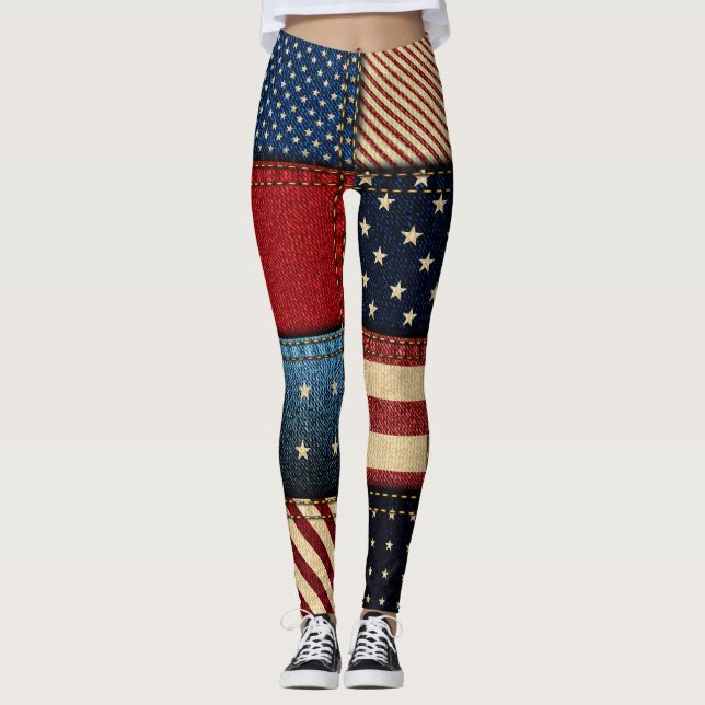 American Flagga, Patchwork Seamless Mönster. Leggings (Framsida)