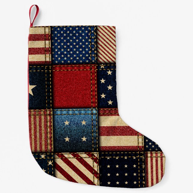 American Flagga, Patchwork Seamless Mönster. Liten Julstrumpa (Framsidan)