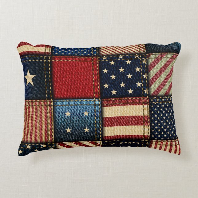 American Flagga, Patchwork Seamless Mönster. Prydnadskudde (Framsidan)