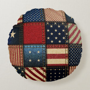American Flagga, Patchwork Seamless Mönster. Rund Kudde