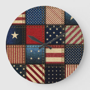 American Flagga, Patchwork Seamless Mönster. Stor Klocka