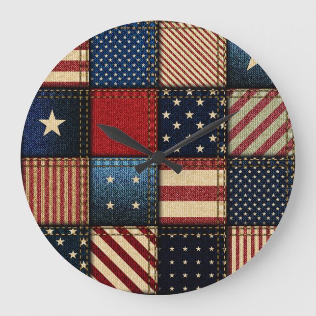 American Flagga, Patchwork Seamless Mönster. Stor Klocka (Framsida)