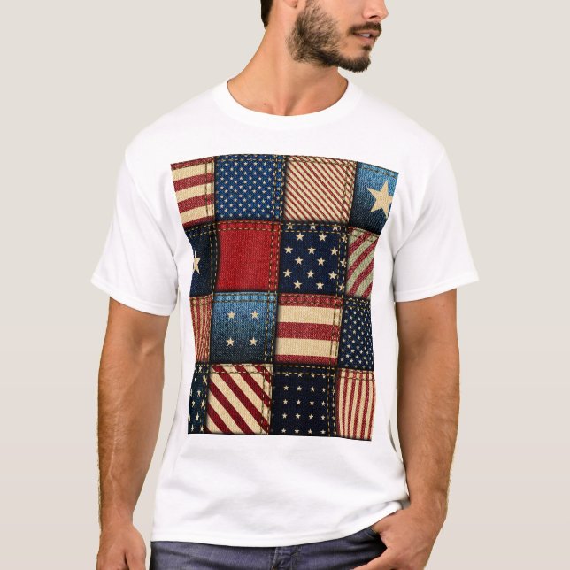 American Flagga, Patchwork Seamless Mönster. T Shirt (Framsida)