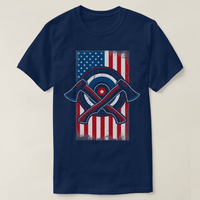 American Flagga Patriot Ax Throwing Coola Ax Throw T Shirt (Design framsida)