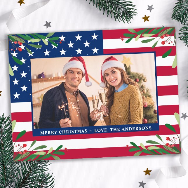 American Flagga Patriotic Anpassningsbar Photo Helg Vykort (Skapare uppladdad)