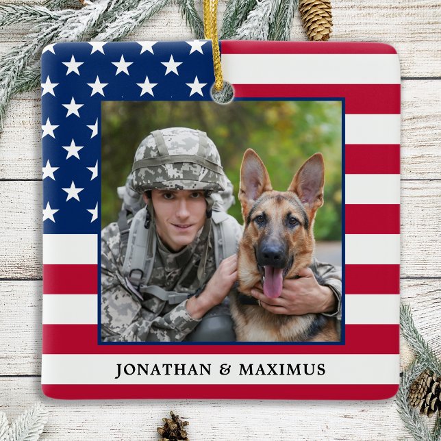 American Flagga Patriotic Anpassningsbar Photo Julgransprydnad Keramik (Skapare uppladdad)