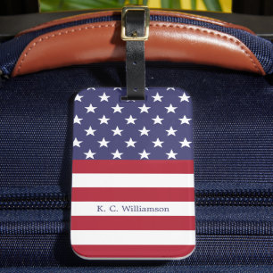 American Flagga Patriotic Custom Name ModernPatter Bagagebricka