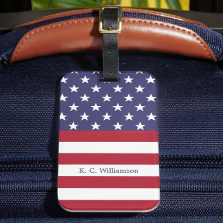 American Flagga Patriotic Custom Name ModernPatter Bagagebricka