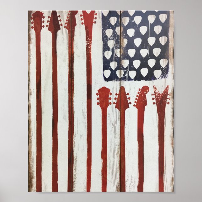 American Flagga patriotic Guitar Music Tema Poster (Framsidan)