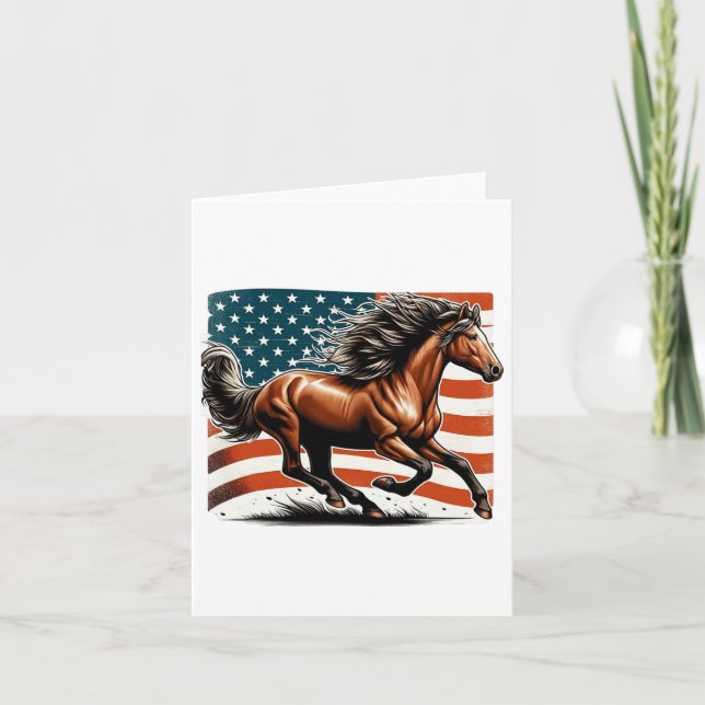 American Flagga Patriotic Horse  Far Kort (Framsida)