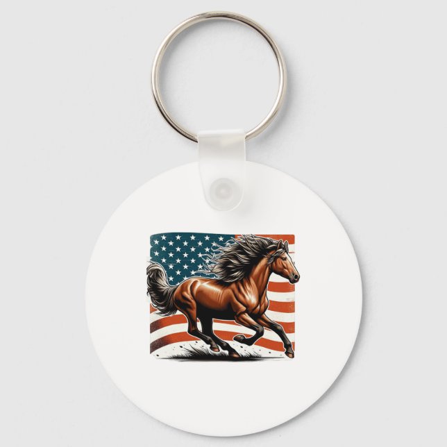 American Flagga Patriotic Horse  Far Nyckelring (Framsida)