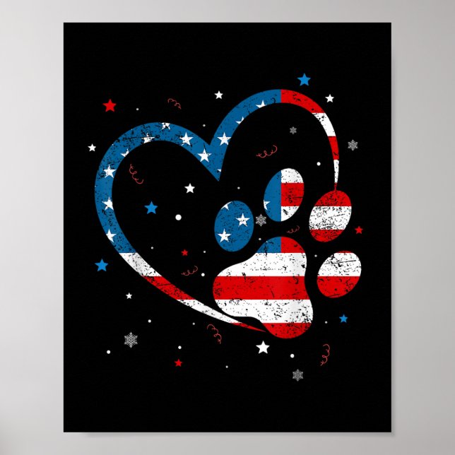 American Flagga Patriotic Hund&amp; Cat Paw Skriv  Poster (Framsidan)