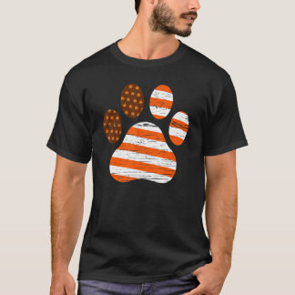 American Flagga Patriotic Hund & Cat Paw Print Fal T Shirt