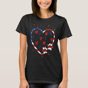 American Flagga Patriotic Hund & Cat Paw Skriv ut T Shirt