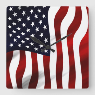 American Flagga Patriotic Independence day Fyrkantig Klocka