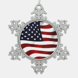 American Flagga Patriotic Independence day Snöflinga Pewter Julgransprydnad