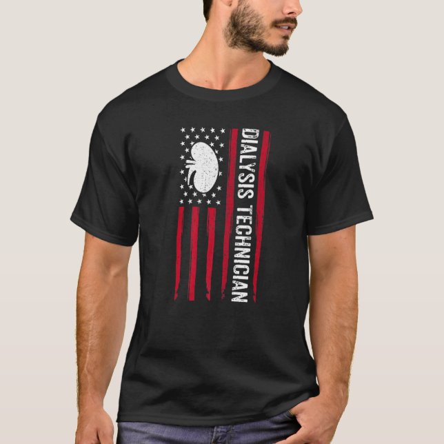 American Flagga Patriotic Nephrology Tech Dialysis T Shirt (Framsida)