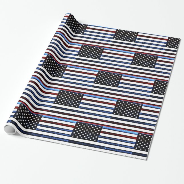 American Flagga Patriotic Rött vitt blått Gift Wra Presentpapper (Utrullad)
