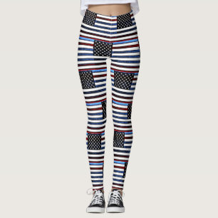 American Flagga Patriotic Rött vitt blått Leggings