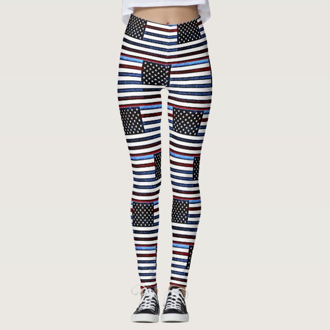 American Flagga Patriotic Rött vitt blått Leggings (Framsida)