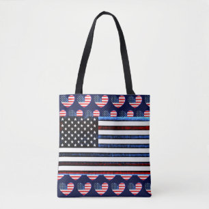 American Flagga Patriotic Rött vitt blått Tote Bag Tygkasse
