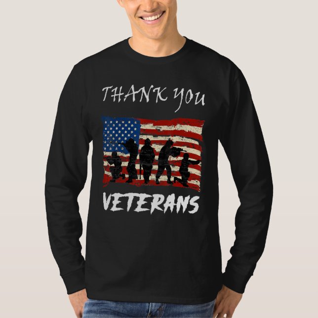 American Flagga Patriotic Tack Veterans Proud V T Shirt (Framsida)