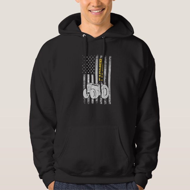 American Flagga Patriotic Tractor Farming Farmers  Hoodie (Framsida)