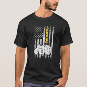 American Flagga Patriotic Tractor Farming Farmers  T Shirt