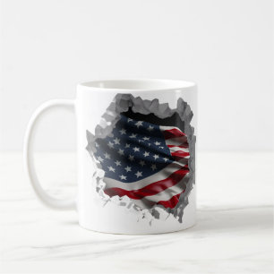 American Flagga Patriotic USA Broken Wall Effect Kaffemugg