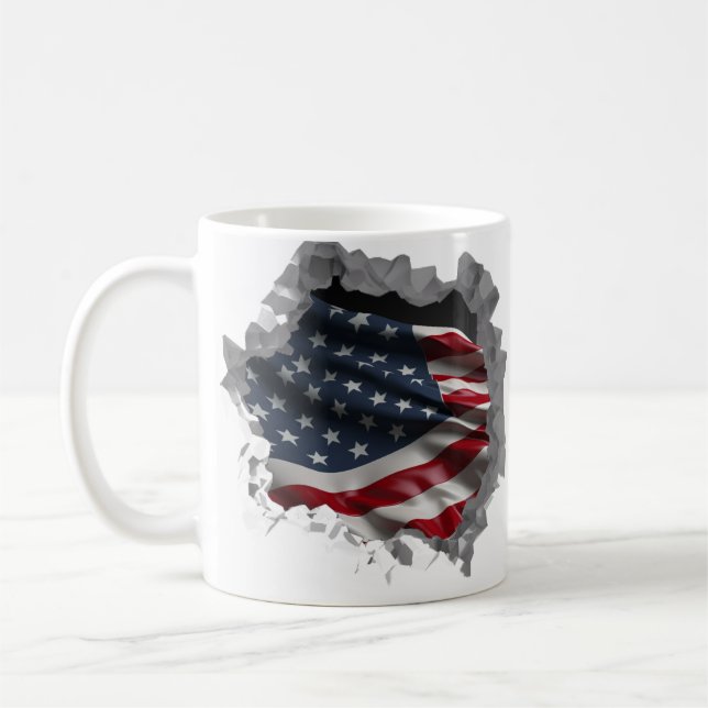 American Flagga Patriotic USA Broken Wall Effect Kaffemugg (Vänster)