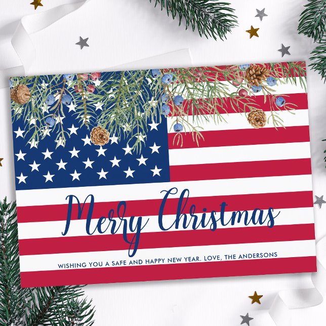 American Flagga Patriotic USA God jul Julkort (Skapare uppladdad)