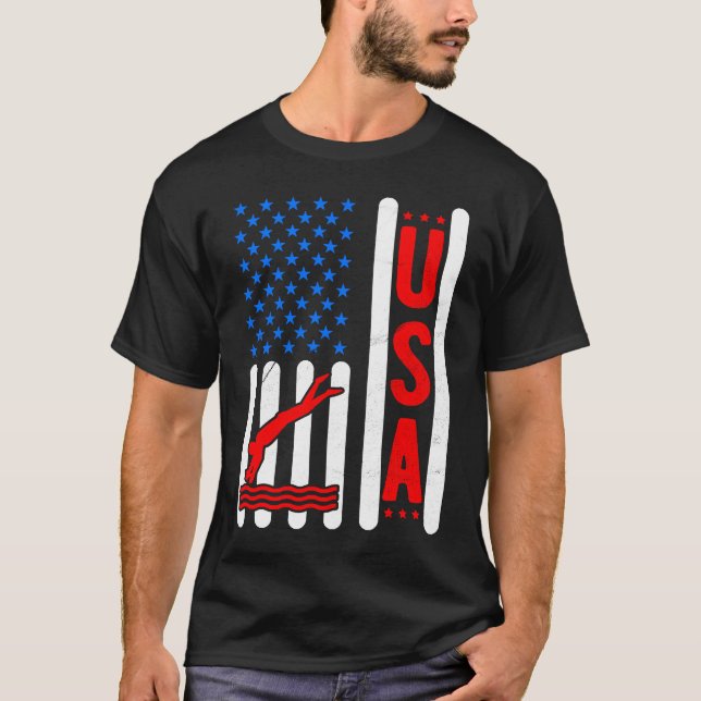 American Flagga Patriotic USA Manar Women Swimming T Shirt (Framsida)