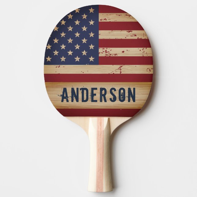 American Flagga Personlig Rustic Wood Patriotic Pingisracket (Framsidan)