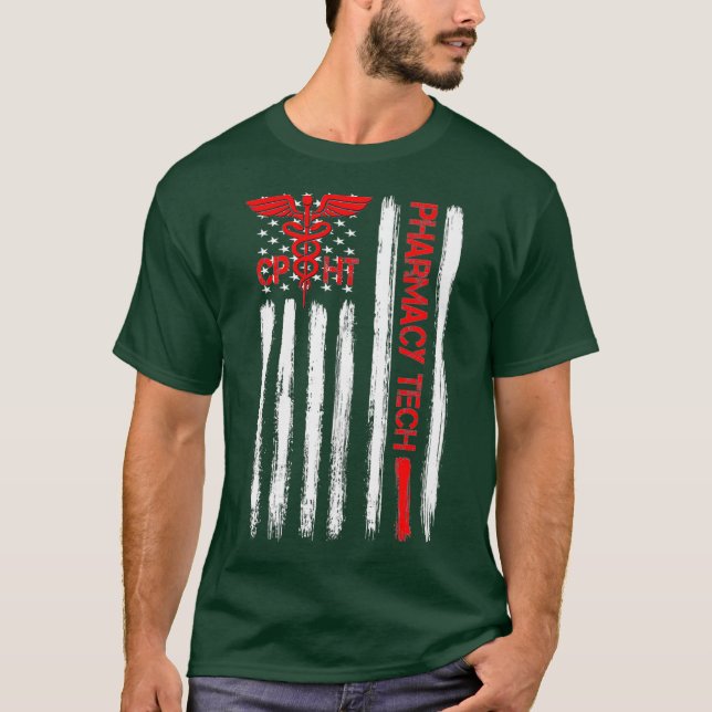 American Flagga Pharmacy Technician CPhT Tech Gift T Shirt (Framsida)