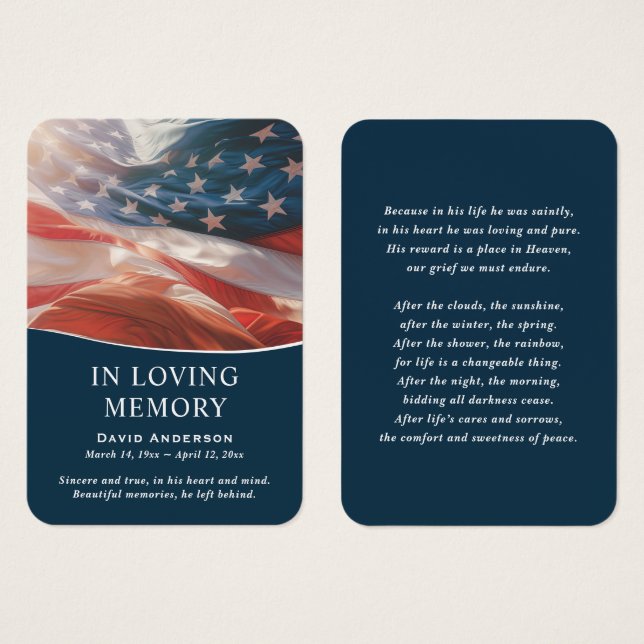 American Flagga Photo Memorial Prayer Card Visitkort (Framsida & baksida)