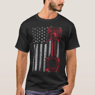 American Flagga Piston Funny Muscle Car Mechanic T Shirt