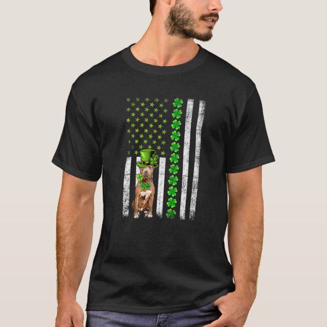 American Flagga Pitbull Hund St patricks day T Shirt (Framsida)