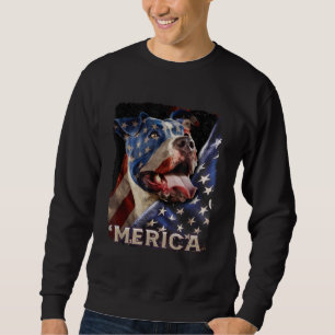 American Flagga Pitbull Patriotic Hund 4 juli Pr Lång Ärmad Tröja