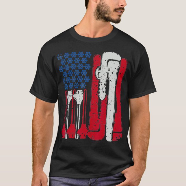 American Flagga Plumber Wrench T Shirt (Framsida)