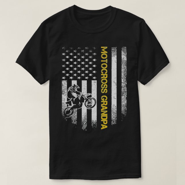 American Flagga Proud Motocross Dirt Bike Grandpa  T Shirt (Design framsida)