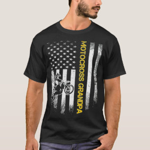 American Flagga Proud Motocross Dirt Bike Grandpa  T Shirt